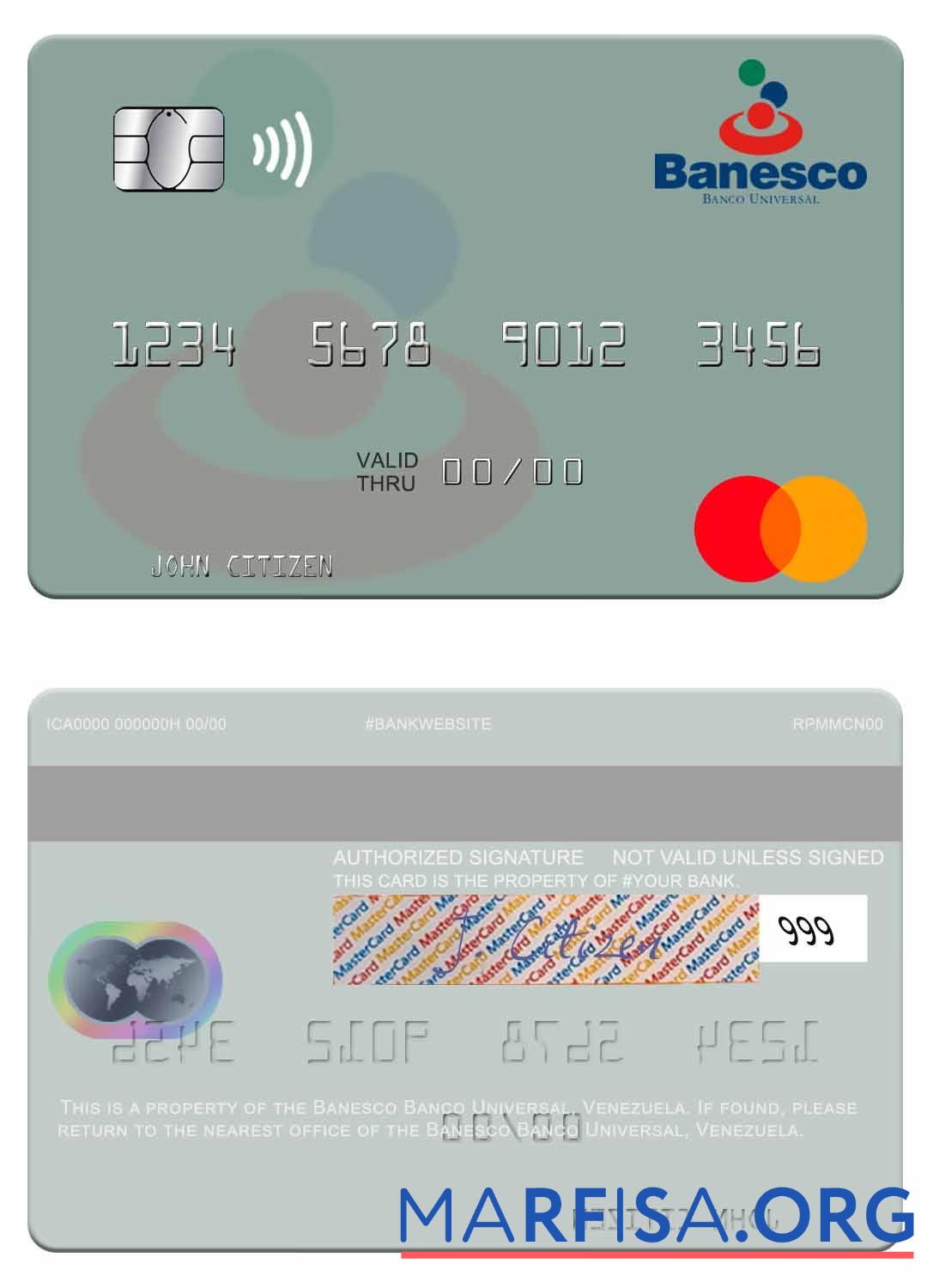 Realistic Venezuela Banesco Banco Universal mastercard download for verification